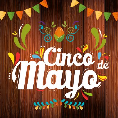 Cinco de mayonez vektör tasarımının tahta arka planında Meksika flaması