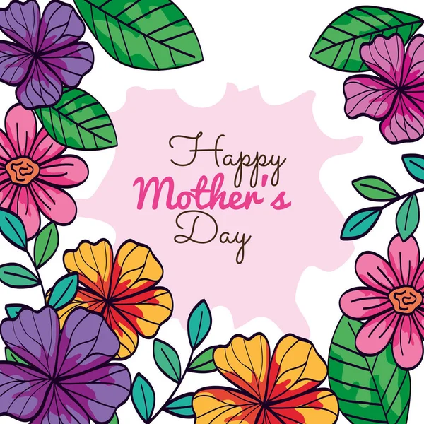 Felice festa della mamma con cornice di decorazione floreale — Vettoriale Stock