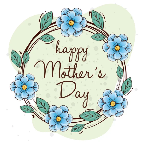 Květiny s listy kruh šťastných matek den vektor design — Stockový vektor