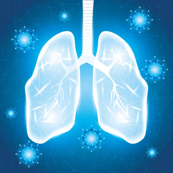 Covid 19 partículas con pulmones de fondo de campaña — Vector de stock