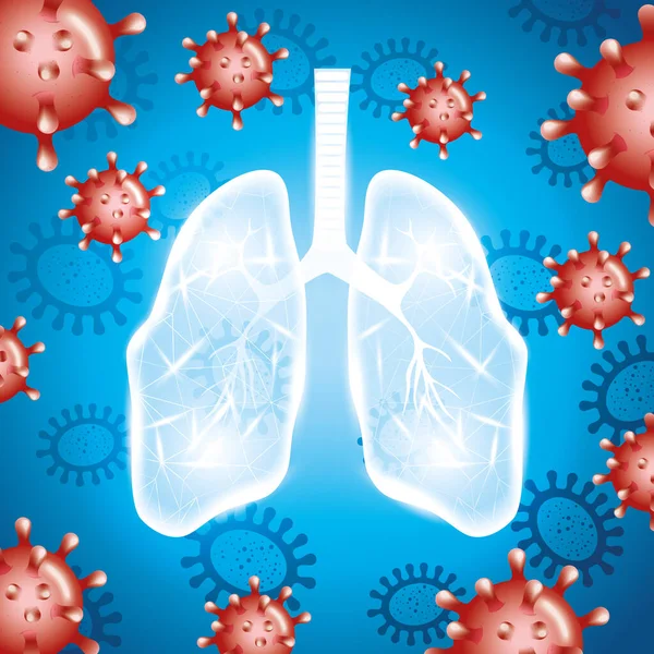 Covid 19 partículas con pulmones de fondo de campaña — Vector de stock