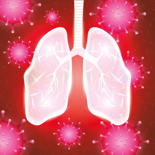 Covid 19 partículas con pulmones de fondo de campaña — Archivo Imágenes Vectoriales