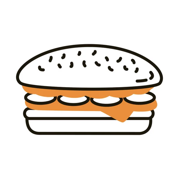 Delicioso hamburguesa estilo de línea de comida rápida — Vector de stock