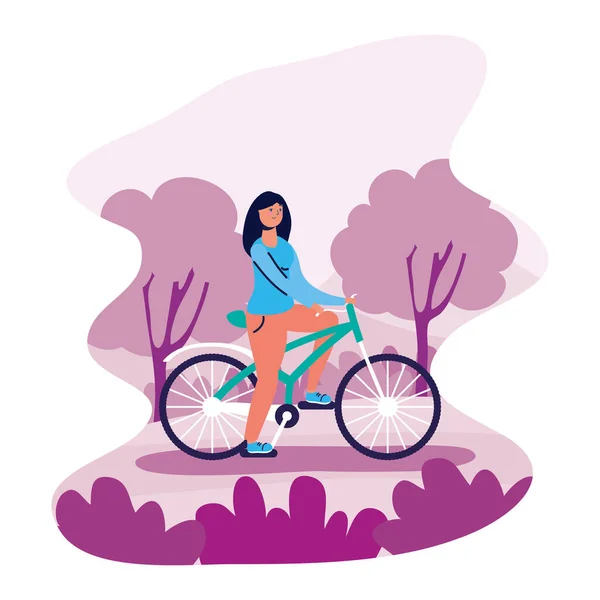 Γυναίκα με χαρακτήρα δραστηριότητας ποδηλάτου — Διανυσματικό Αρχείο
