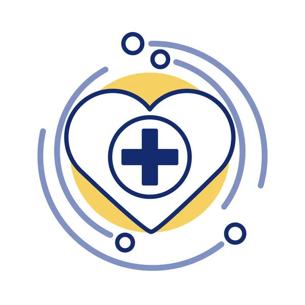 Croix médicale avec style de ligne de symbole de coeur — Image vectorielle