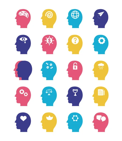 Paquet de profils santé mentale silhouette style icône — Image vectorielle