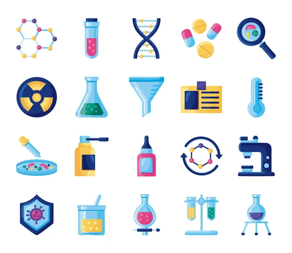 Paquete de iconos de conjunto de investigación Covid19 — Archivo Imágenes Vectoriales