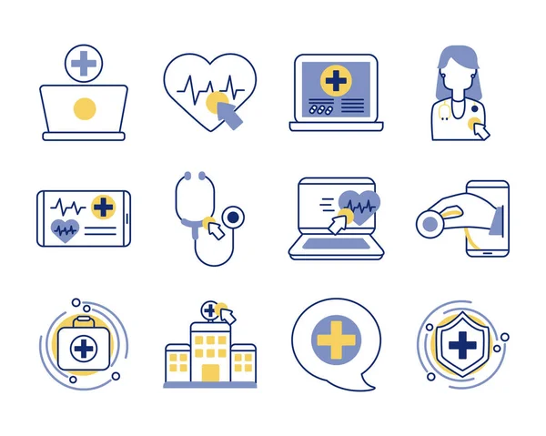 Bundle of health online set icons — Stock Vector