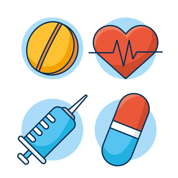 Gezondheidszorg medische set geïsoleerde pictogrammen — Stockvector