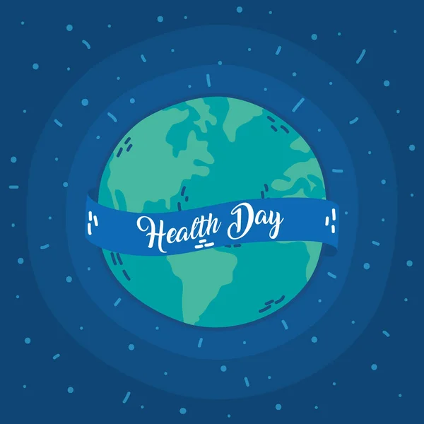 Gezondheid dag viering poster met aarde planeet — Stockvector