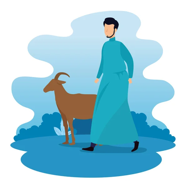 Чоловік мусульманин з козиною твариною — стоковий вектор