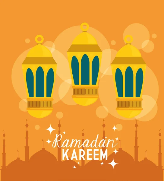 Ramazan Kareem posterinde fenerler asılı. — Stok Vektör