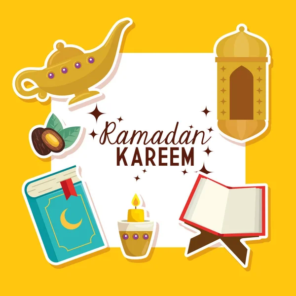 Poster ramadan kareem com utensílios tradicionais — Vetor de Stock