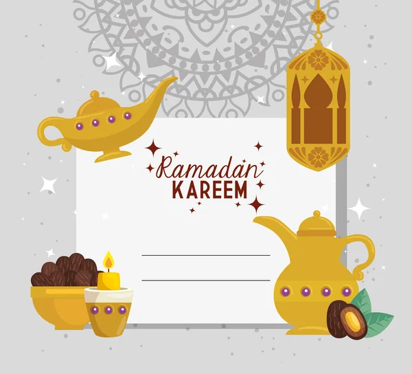 Ramadan kareem affiche avec ustensiles traditionnels — Image vectorielle