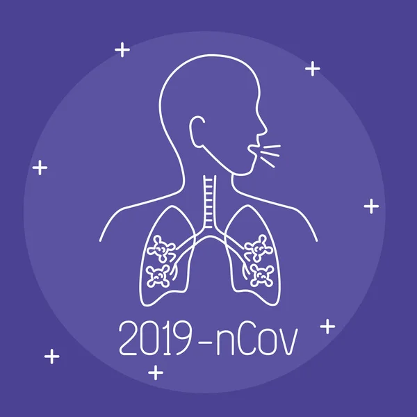Corps avec poumons pour 2019 ncov en fond violet — Image vectorielle
