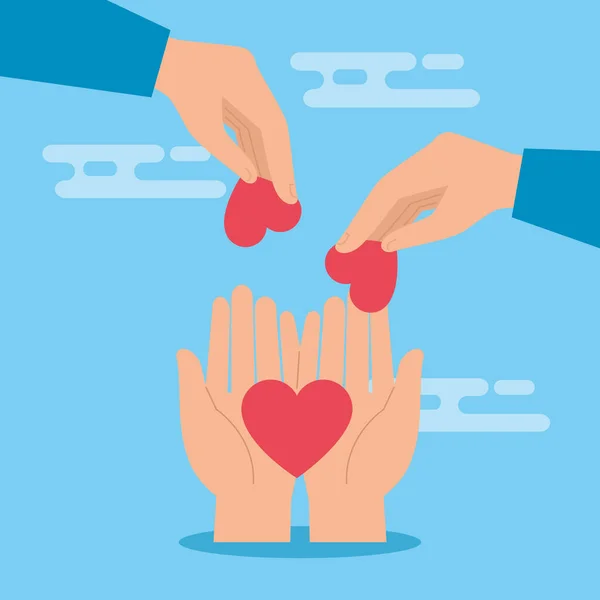 慈善寄付の心のシンボルを持つ手 — ストックベクタ