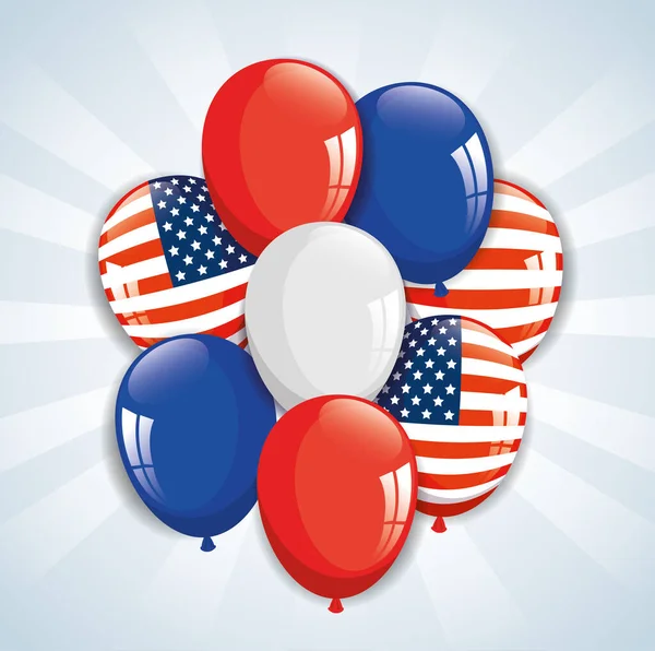 Balloons helium with colors and flag of usa — Stock Vector