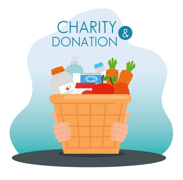 Charity donation basket with food — Stock Vector