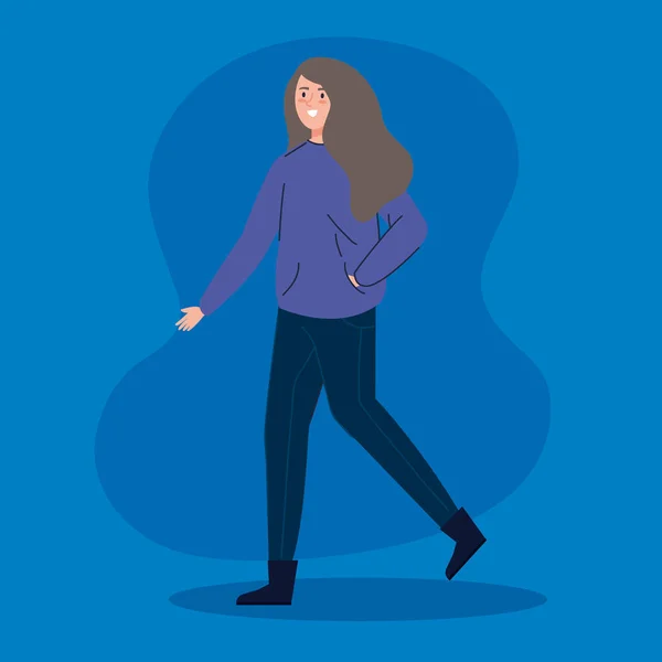 Giovane donna camminare avatar personaggio icona — Vettoriale Stock
