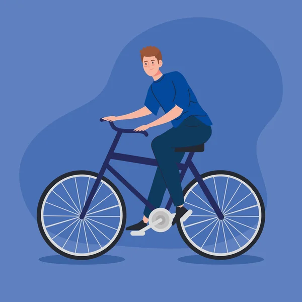 Молодой человек на велосипеде аватар персонаж — стоковый вектор