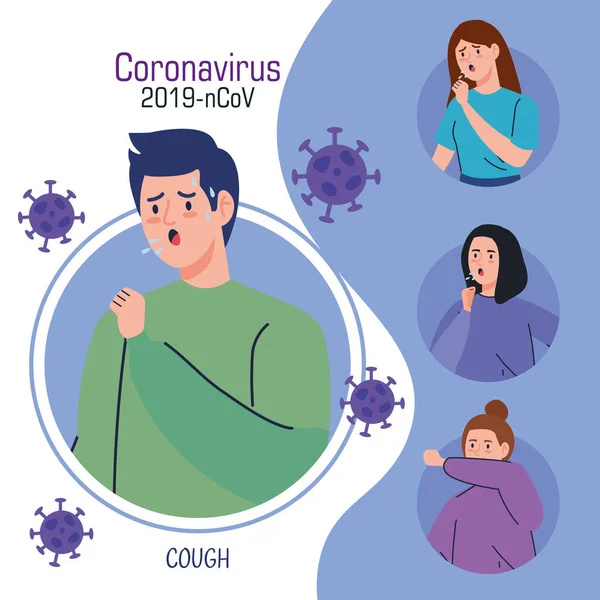 Coronavirus 2019 ncov infographic和咳嗽及人类 — 图库矢量图片