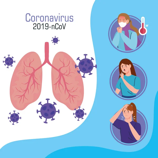 Coronavirus 2019 ncov infographie avec poumons et personnes malades — Image vectorielle