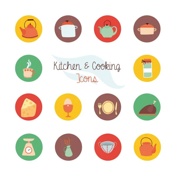 Bündel von Küchen- und Koch-Ikonen — Stockvektor