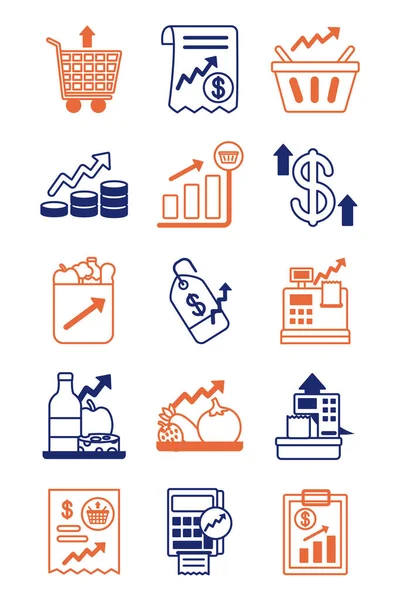 Bundle of price hike set icons — Stock Vector