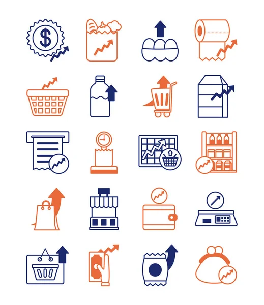 Pacote de ícones de conjunto de caminhada de preço —  Vetores de Stock