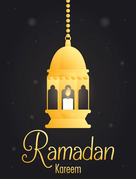 Ramadã cartão kareem com pendurado lanterna dourada — Vetor de Stock