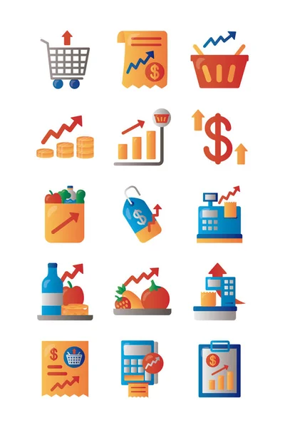 Bundel van prijsstijgingen set pictogrammen — Stockvector