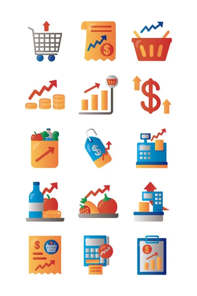 Bundle of price hike set icons — Stock Vector
