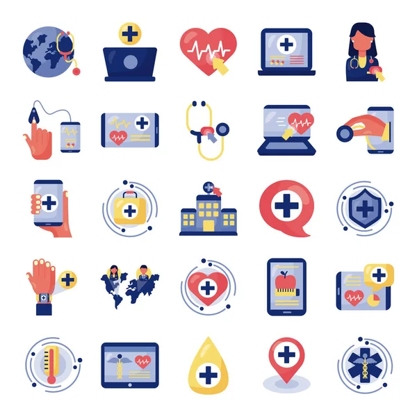 Paquete de iconos conjunto de salud en línea — Vector de stock