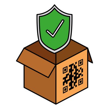 qr code over box and shield vector design
