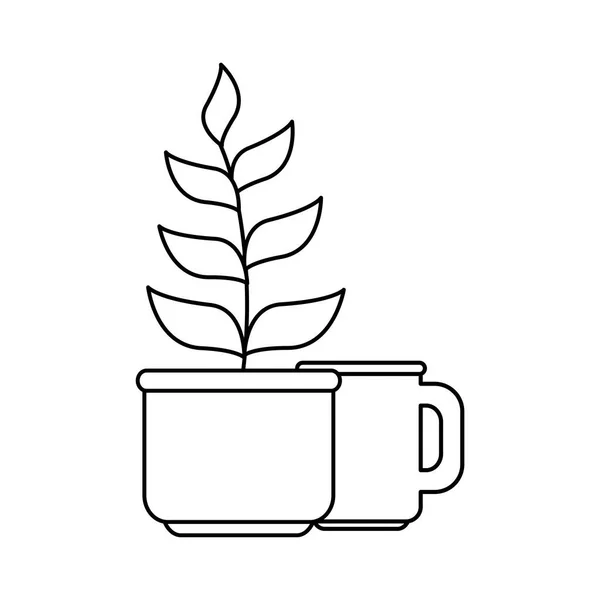 Planta en maceta con taza aislada icono — Archivo Imágenes Vectoriales