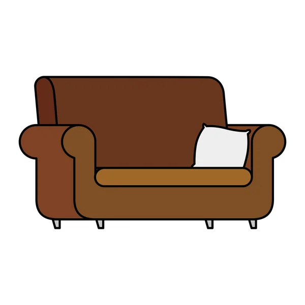 Comfortable couch with cushion isolated icon — Stock Vector