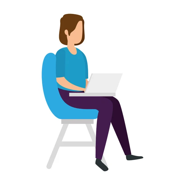 Mulher sentada na cadeira com laptop ícone isolado —  Vetores de Stock