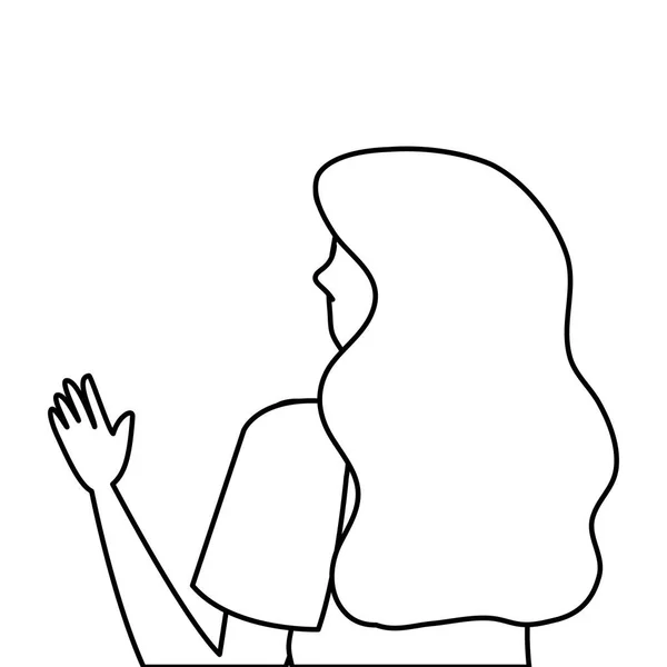 Mujer de la espalda con la mano hasta icono aislado — Vector de stock