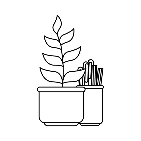 Planta en maceta casa con lápices icono aislado — Vector de stock