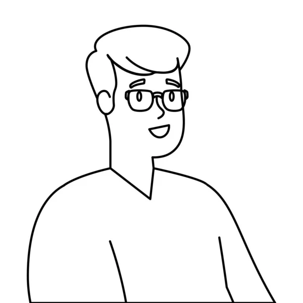 Jeune homme avec des lunettes icône isolée — Image vectorielle