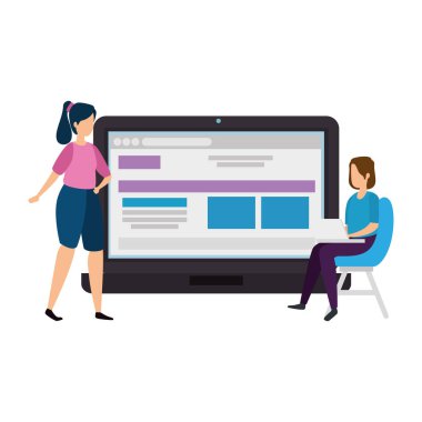 Dizüstü bilgisayarı olan kadınlar izole edilmiş simge