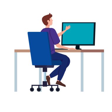 Çalışma masası olan genç bir adam.