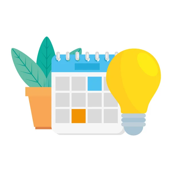 Kalender mit Glühbirne und Topfpflanze — Stockvektor
