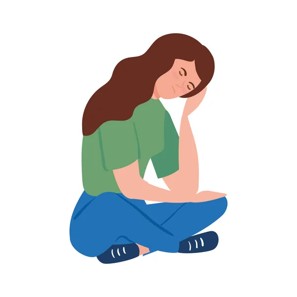 Mujer sentada con ataque de estrés icono aislado — Vector de stock