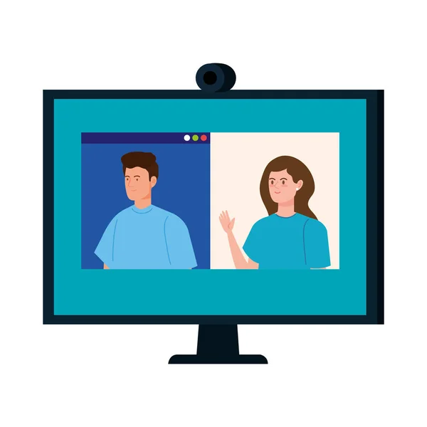 Couple in video conference in computer — Stock Vector