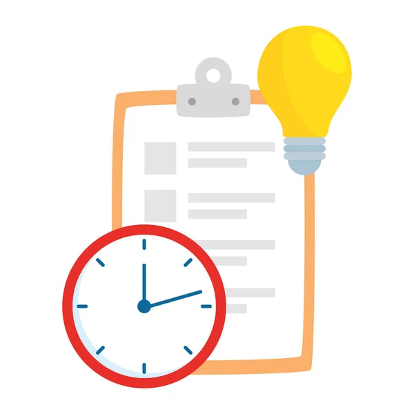 Clipboard with clock and light bulb — Stock Vector