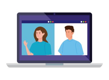 Bilgisayarda video konferansında genç bir çift