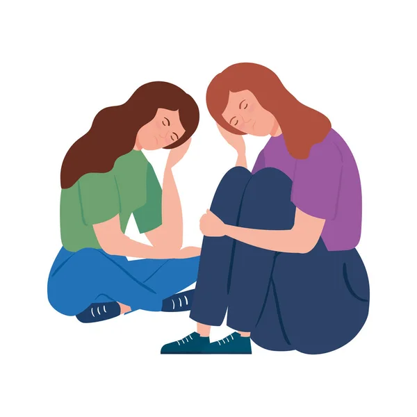 Jeunes femmes assises avec crise de stress — Image vectorielle