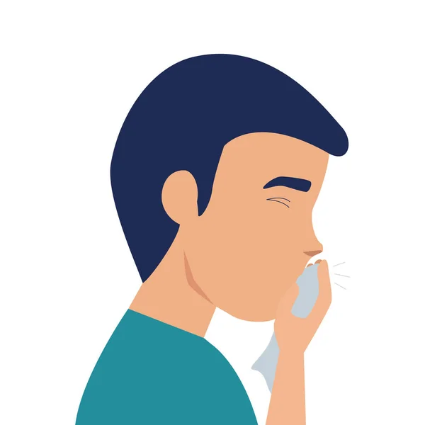 Man with cough sick of covid 19 isolated icon — Stock Vector