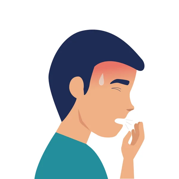 Homme avec toux malade de covide 19 icône isolée — Image vectorielle